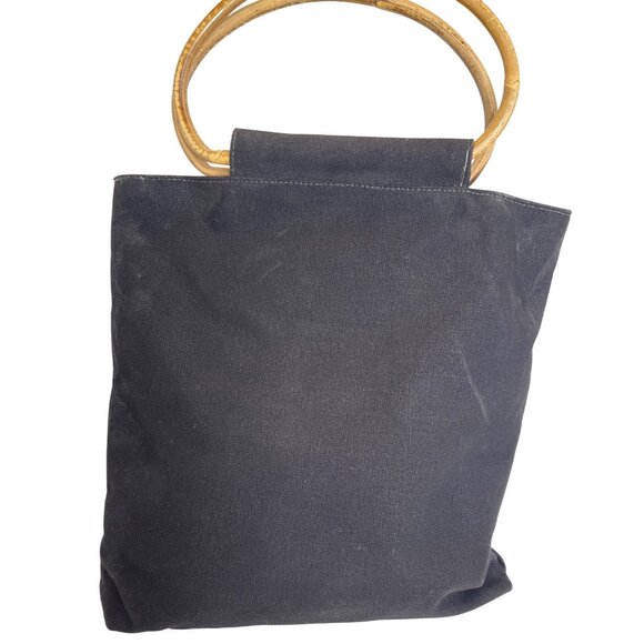 Quilted Bird Tote Bag Purse Lined Black Fabric Handbag Pocket Blue Jay Vintage - Picture 9 of 12